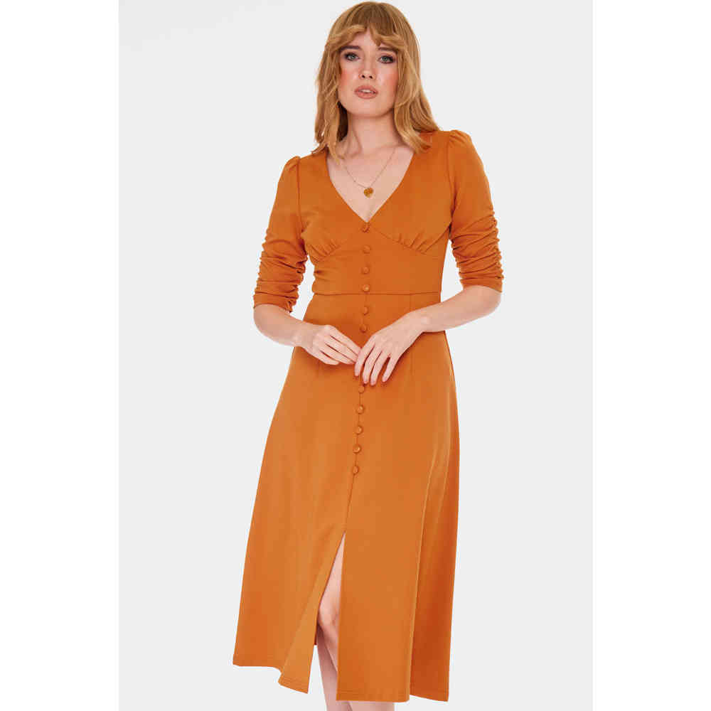 Voodoo Vixen - Button Front Midi Longue robe - Orange